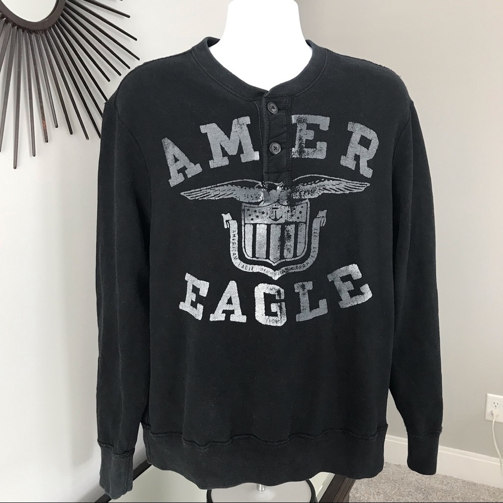 American Eagle Black Men's Henley Sweatshirt Size Large